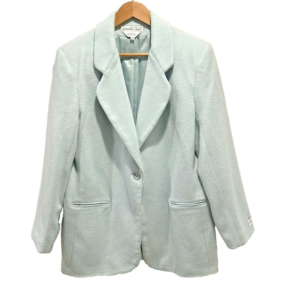 Wool Blend Light Mint Green Pea Coat Womens 16 VTG Samantha Taylor Retro Chic - Picture 1 of 16